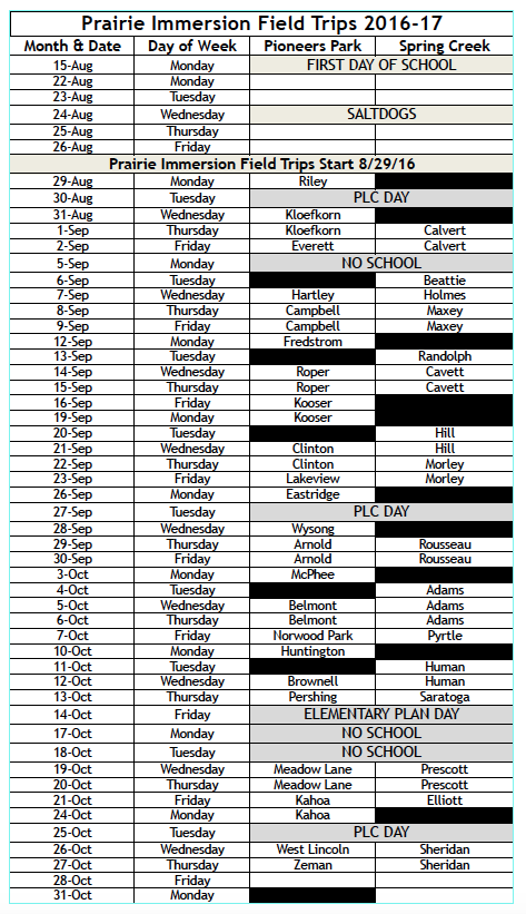 LPS Science Curriculum | Prairie Immers Schedule 2016-17