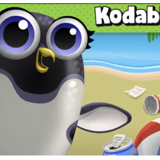 A penguin smiling next to a beach