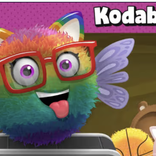 A colorful ball of fuzz wearing glasses with wings and cat ears