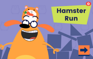 Screenshow showing a hamster and a dog with puzzle pieces and shapes behind them