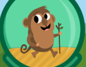 A monkey holding a stick while walking